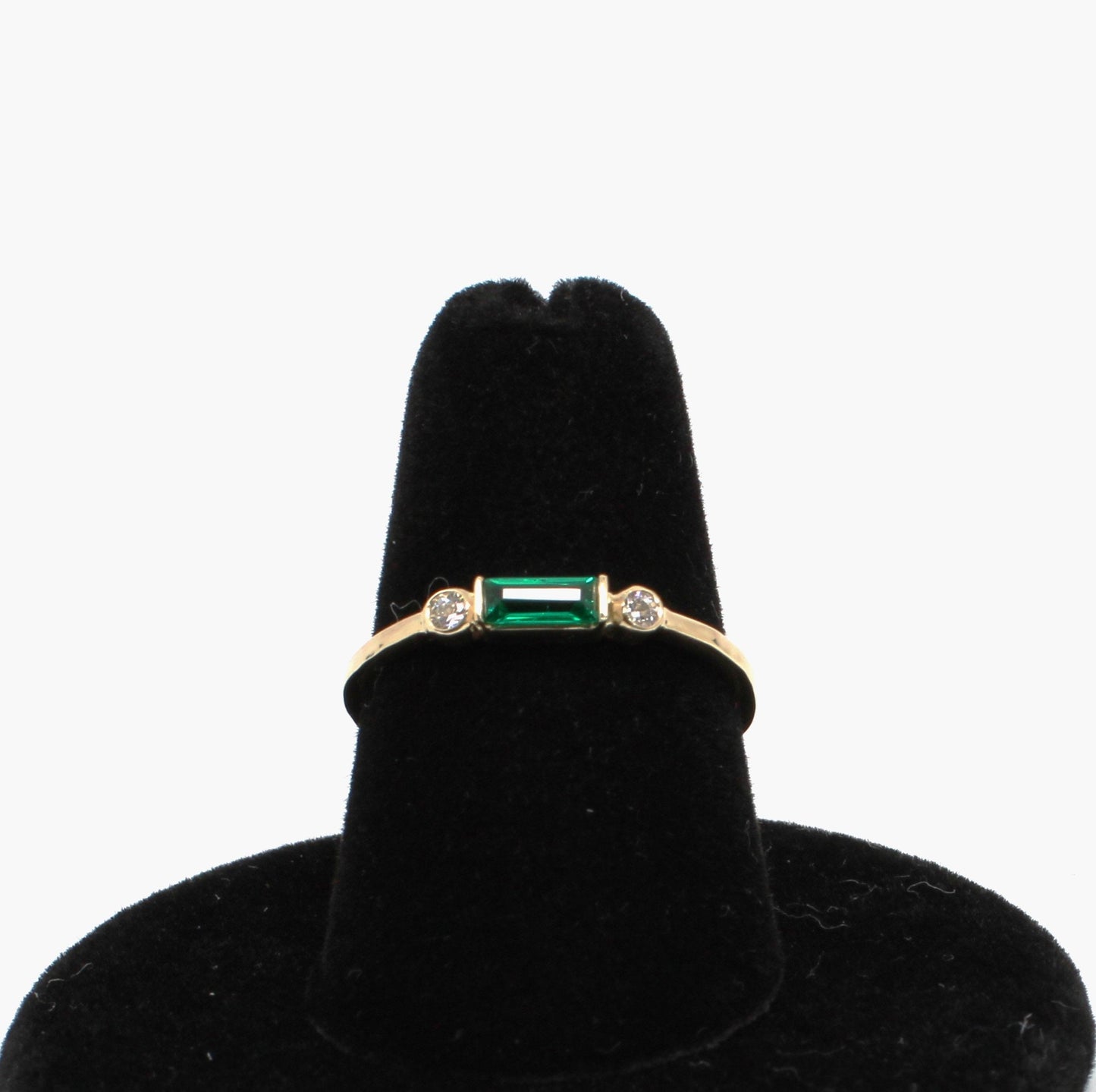 14k Gold Emerald Diamond Ring: Minimalist Three-Stone Design