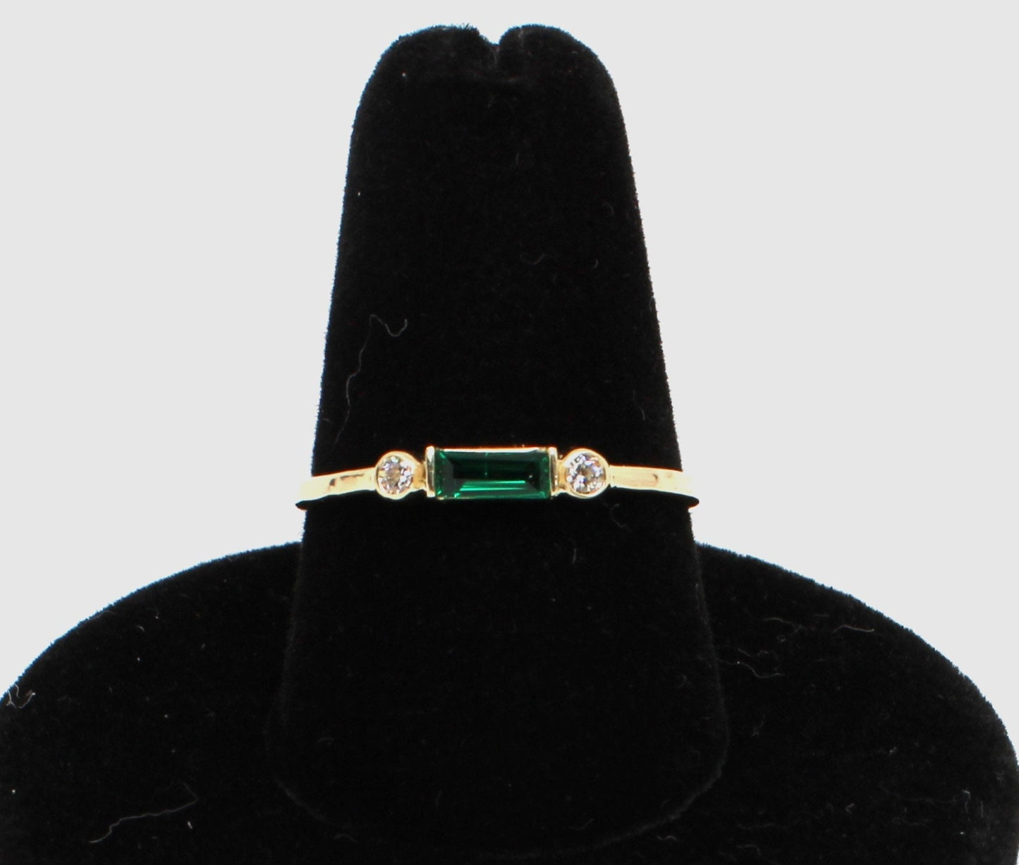 14k Gold Emerald Diamond Ring: Minimalist Three-Stone Design