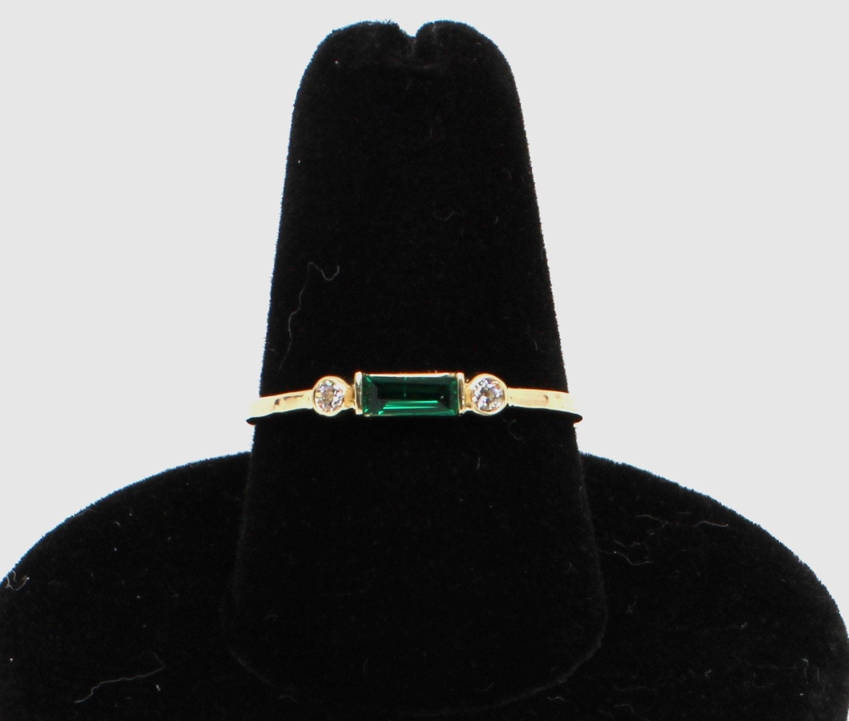 14k Gold Emerald Diamond Ring: Minimalist Three-Stone Design
