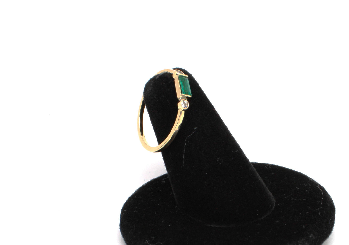 14k Gold Emerald Diamond Ring: Minimalist Three-Stone Design