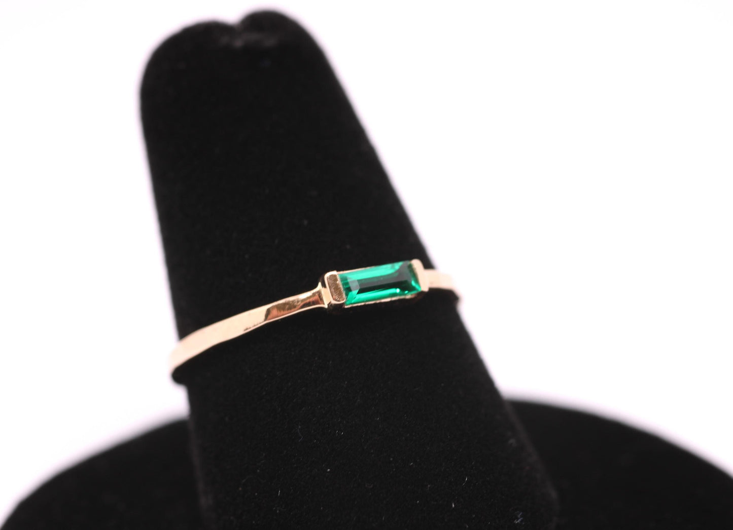 14k Gold Emerald Ring: Baguette May Birthstone Stacking Ring