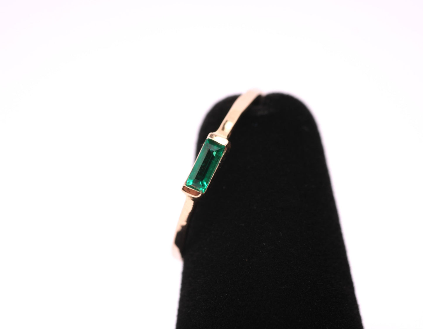 14k Gold Emerald Ring: Baguette May Birthstone Stacking Ring