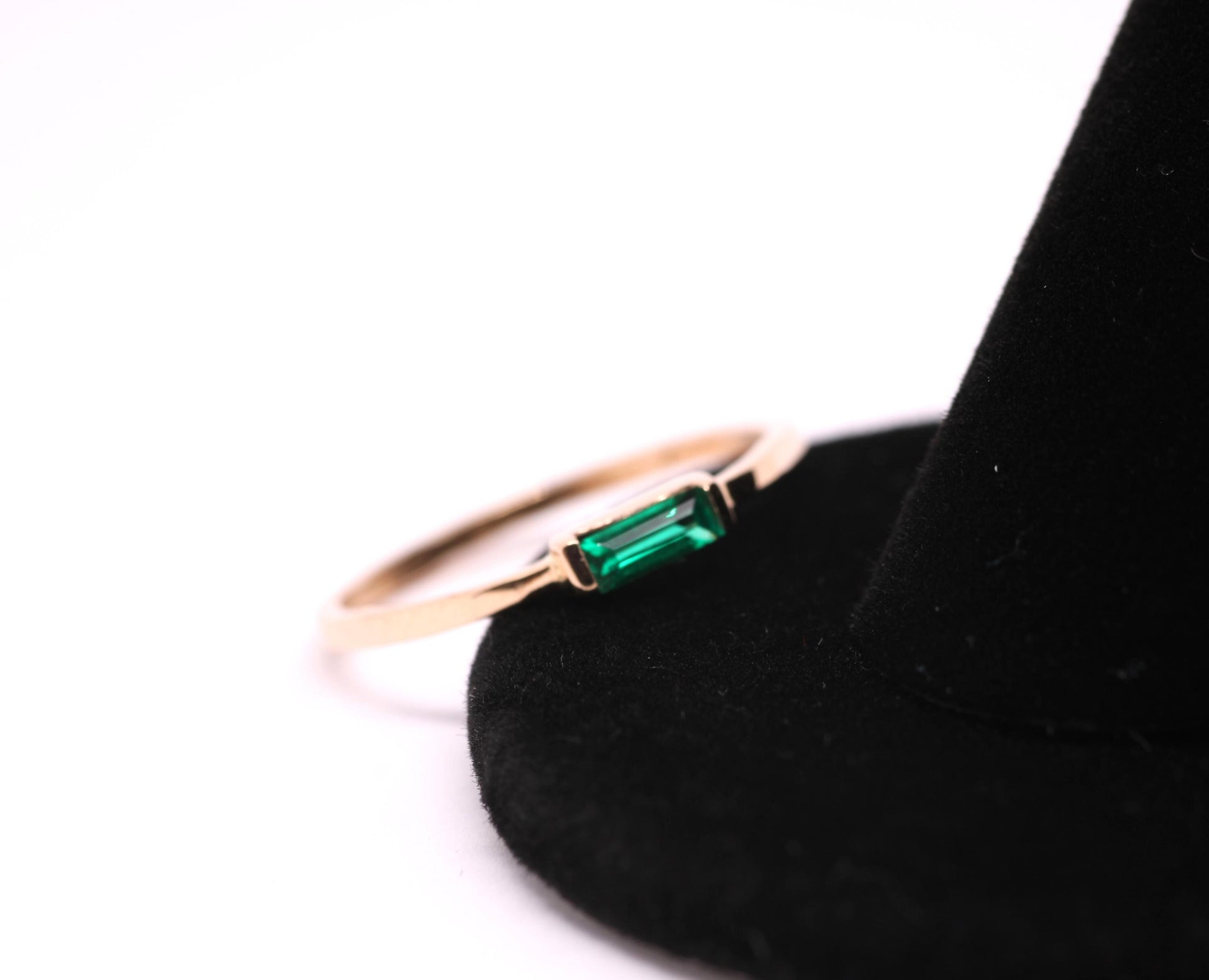 14k Gold Emerald Ring: Baguette May Birthstone Stacking Ring