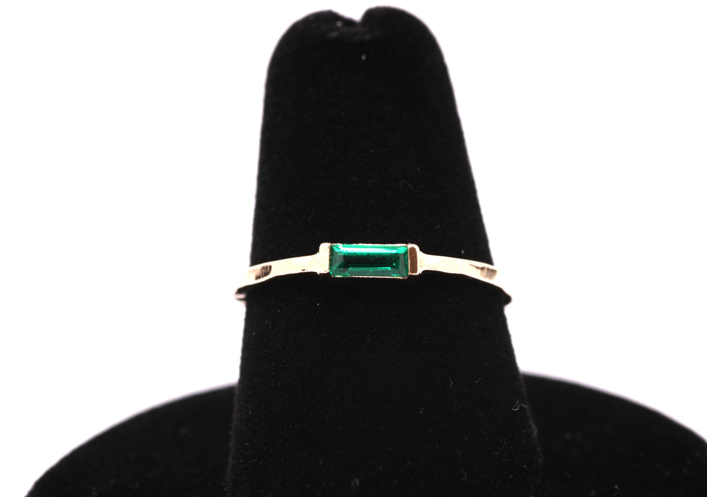 14k Gold Emerald Ring: Baguette May Birthstone Stacking Ring