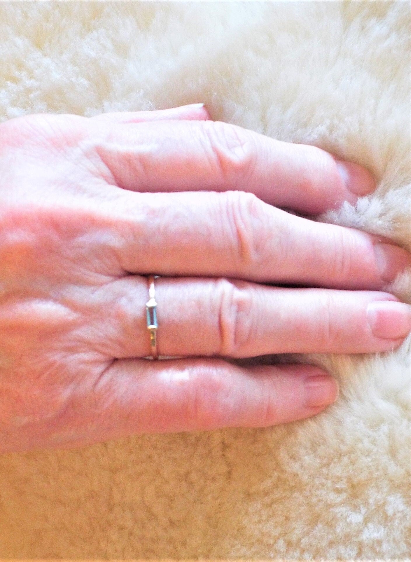 14k Gold Emerald Ring: Baguette May Birthstone Stacking Ring