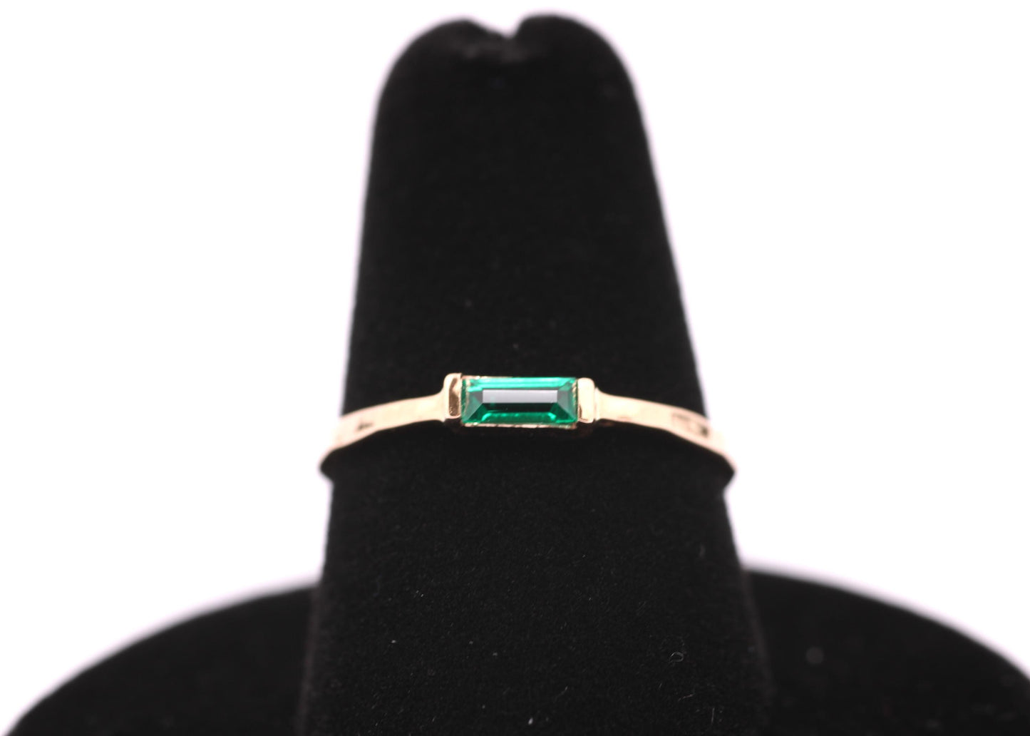 14k Gold Emerald Ring: Baguette May Birthstone Stacking Ring