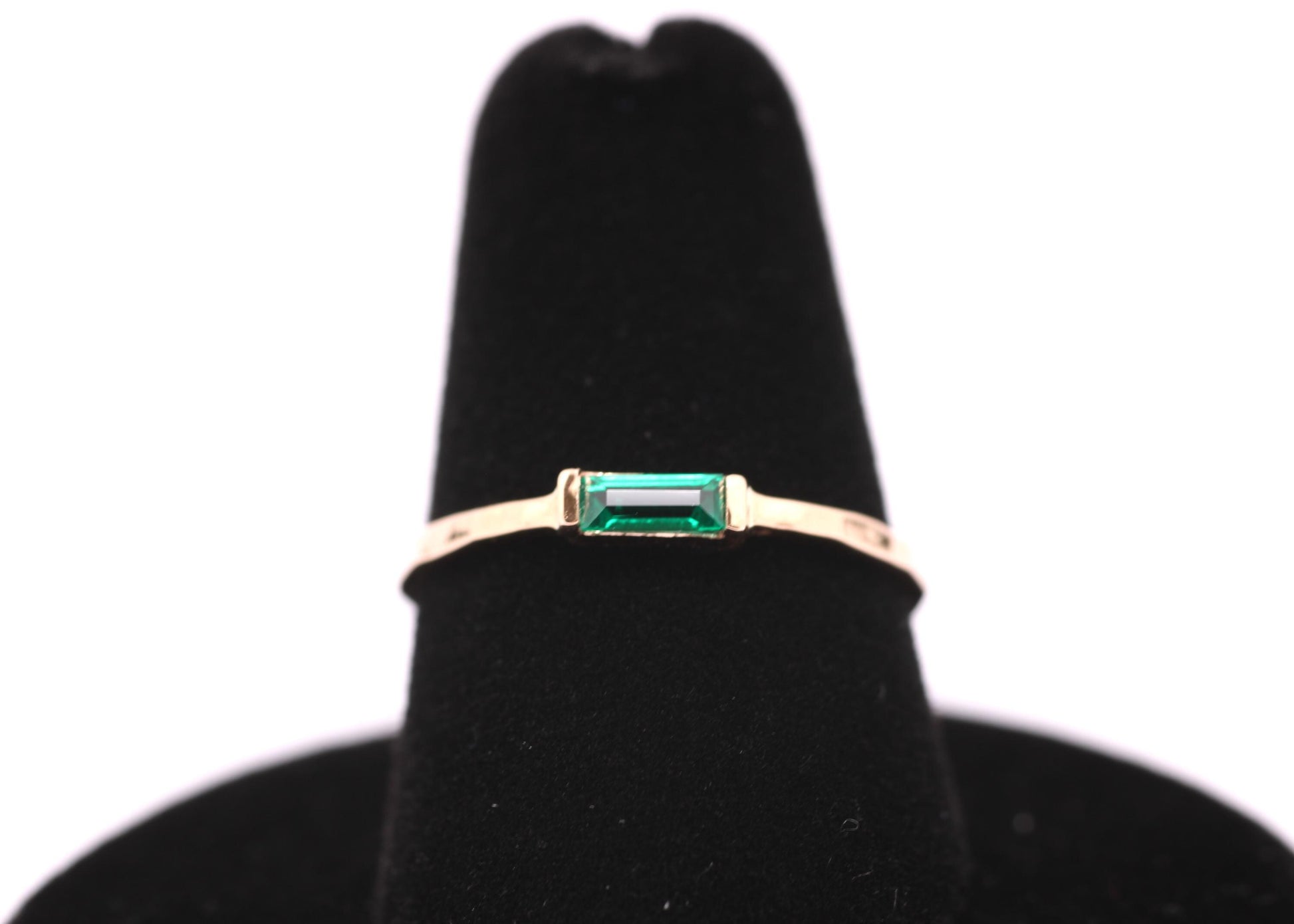 14k Gold Emerald Ring: Baguette May Birthstone Stacking Ring