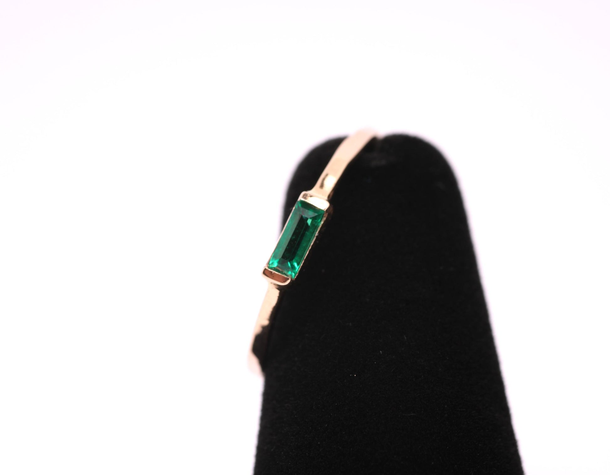 14k Gold Emerald Ring: Baguette May Birthstone Stacking Ring