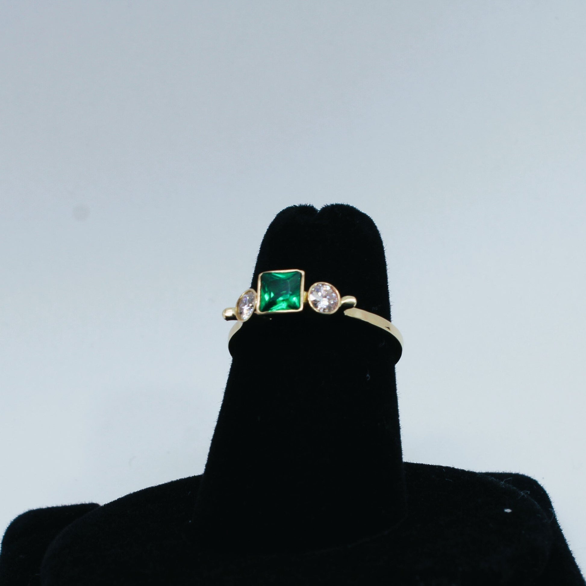 14k Gold Emerald Ring: Three Stone Diamond Engagement Ring