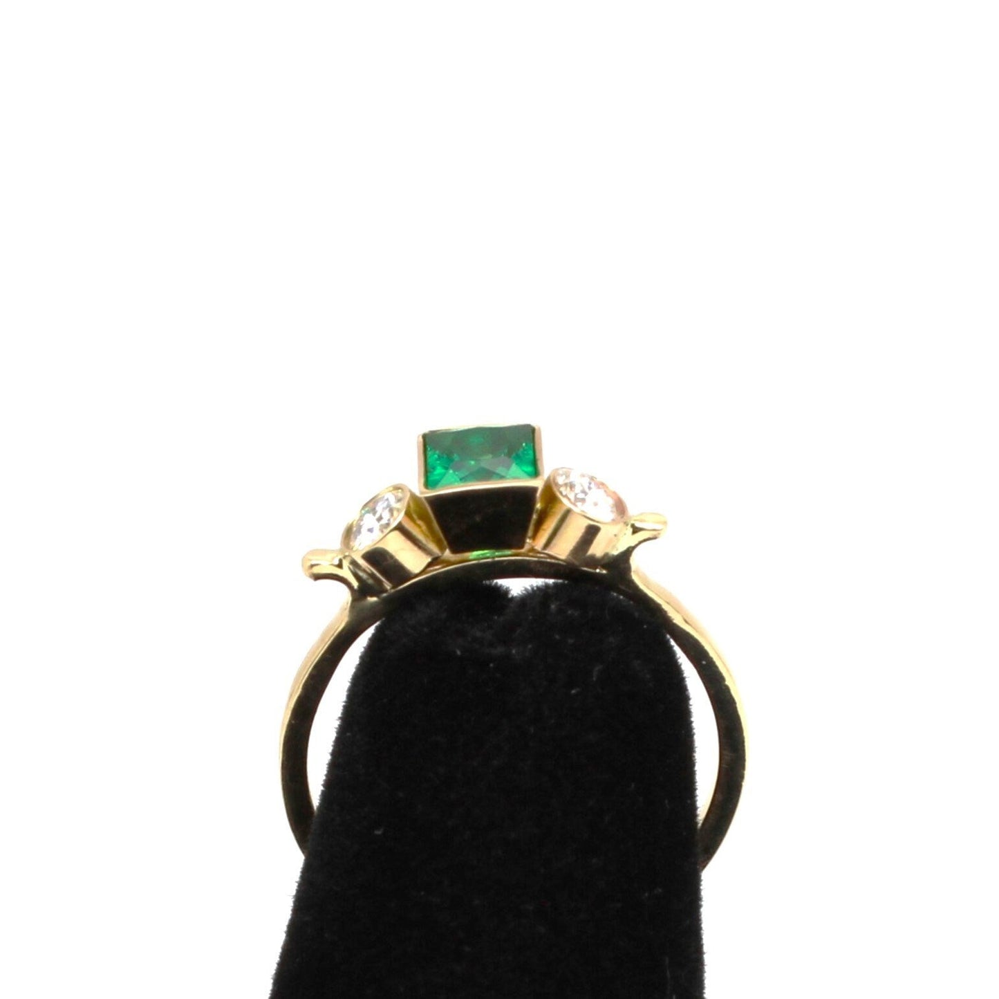14k Gold Emerald Ring: Three Stone Diamond Engagement Ring