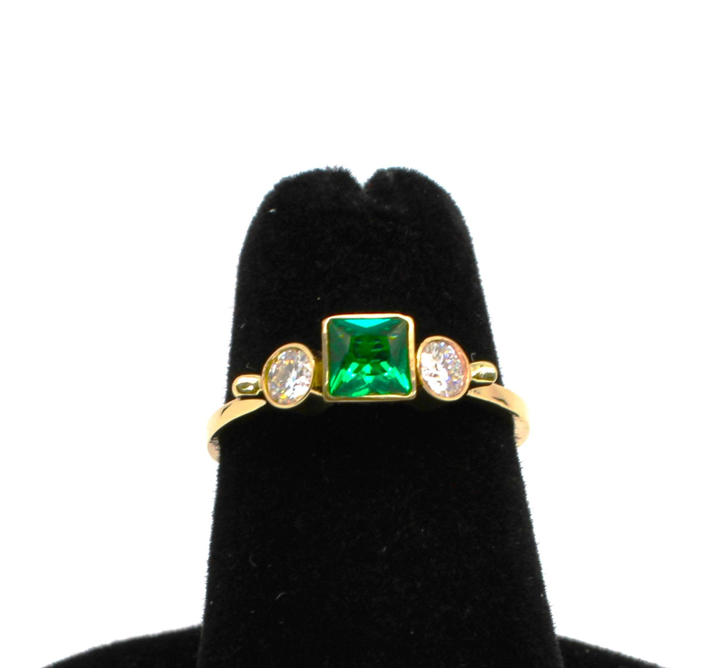 14k Gold Emerald Ring: Three Stone Moissanite Engagement Ring