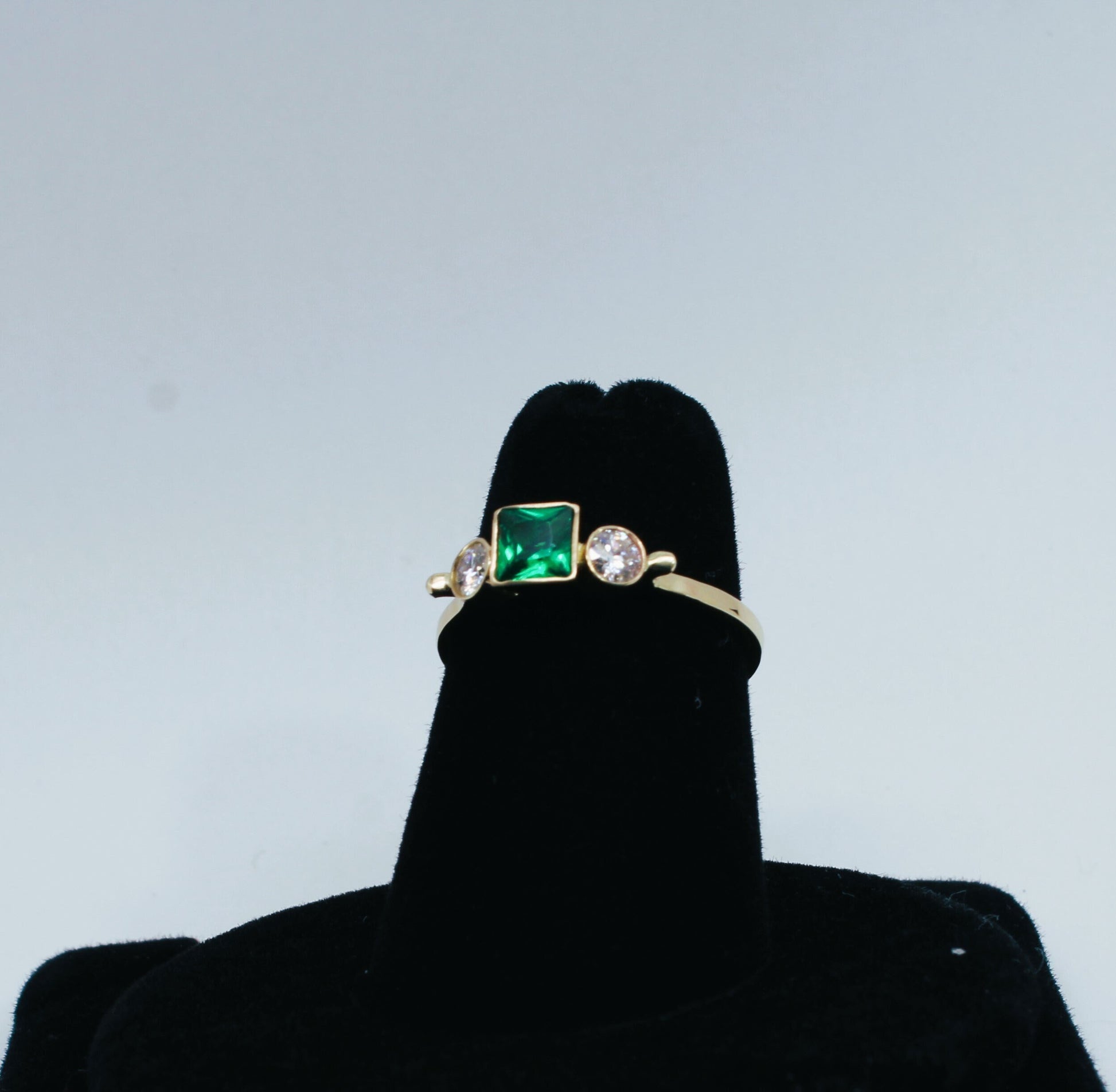 14k Gold Emerald Ring: Three Stone Moissanite Engagement Ring