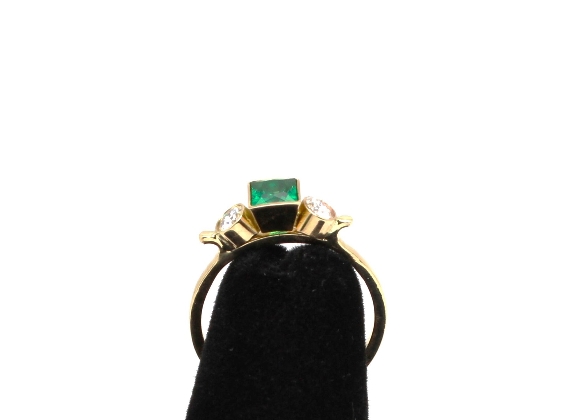 14k Gold Emerald Ring: Three Stone Moissanite Engagement Ring
