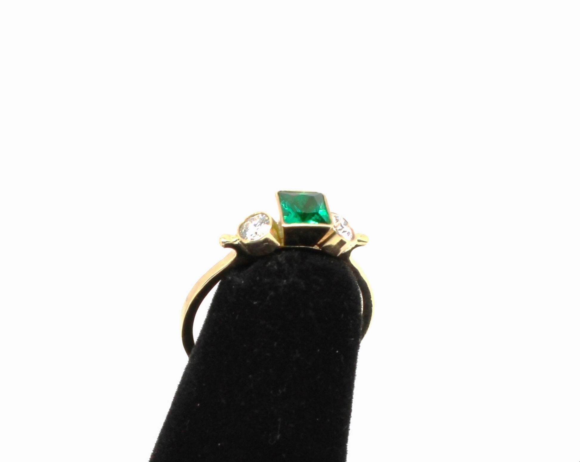 14k Gold Emerald Ring: Three Stone Moissanite Engagement Ring