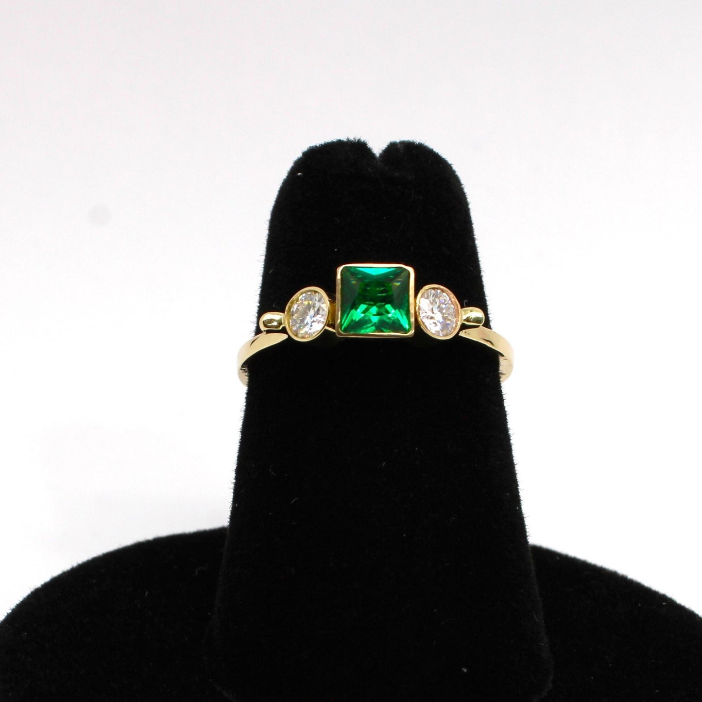 14k Gold Emerald Ring: Three Stone Moissanite Engagement Ring