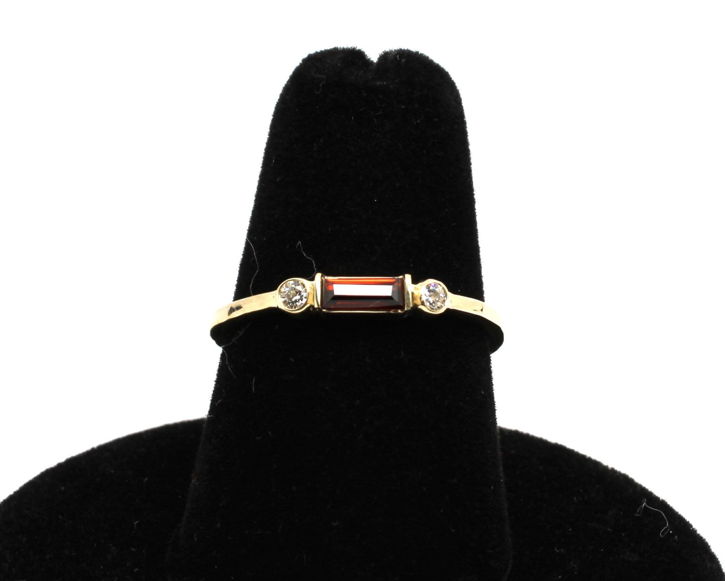 14k Gold Garnet Diamond Ring: Minimalist Three-Stone Engagement
