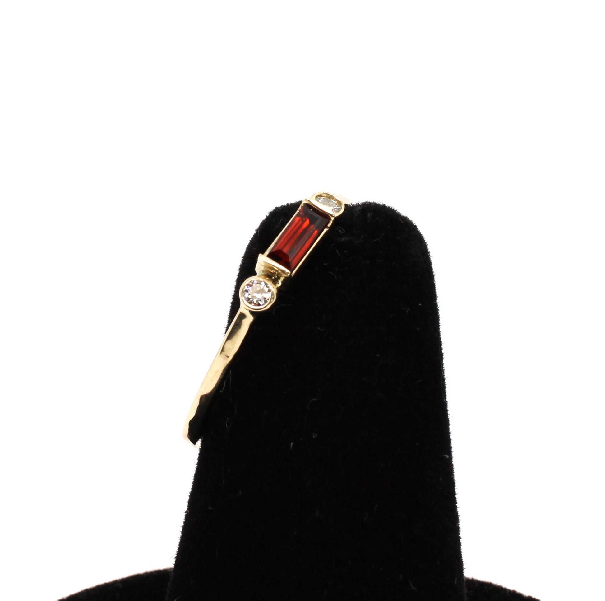 14k Gold Garnet Diamond Ring: Minimalist Three-Stone Engagement