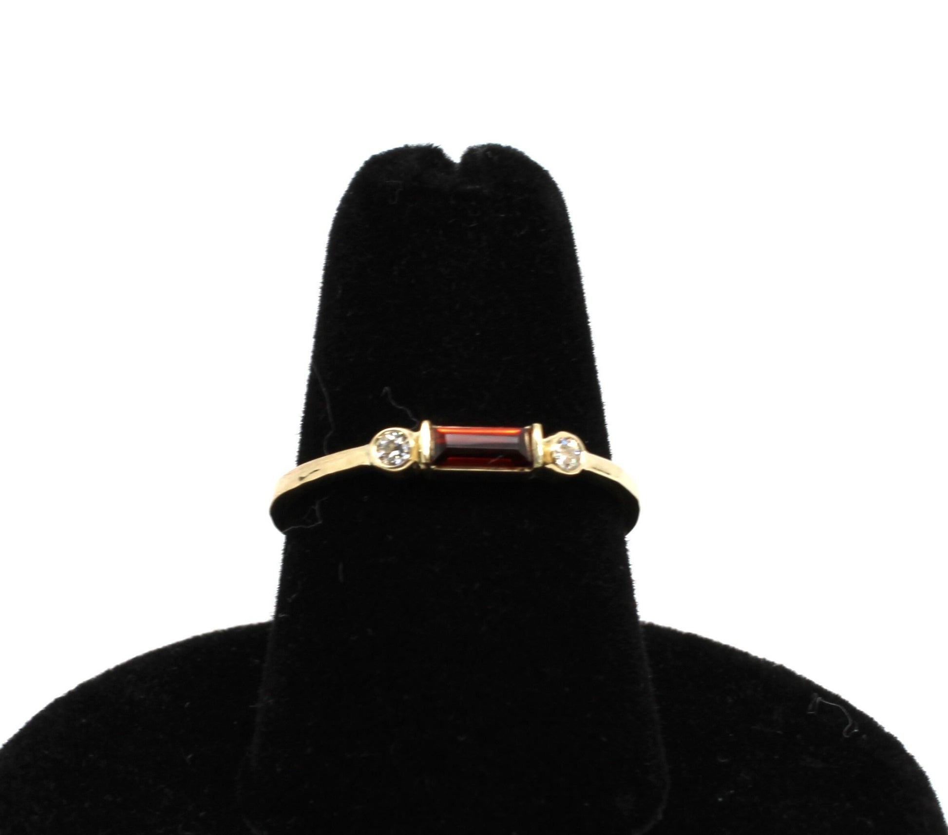 14k Gold Garnet Diamond Ring: Minimalist Three-Stone Engagement