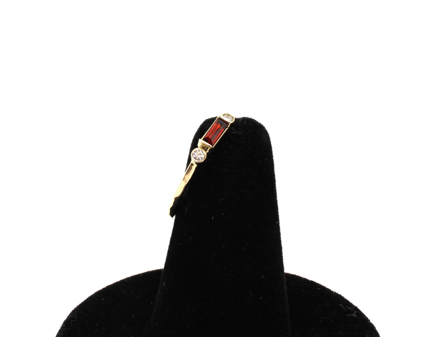 14k Gold Garnet Diamond Ring: Minimalist Three-Stone Engagement