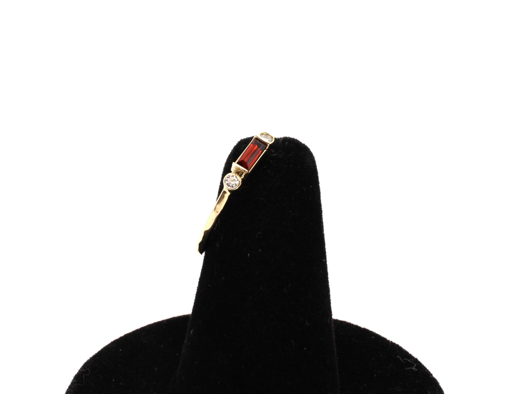 14k Gold Garnet Diamond Ring: Minimalist Three-Stone Engagement