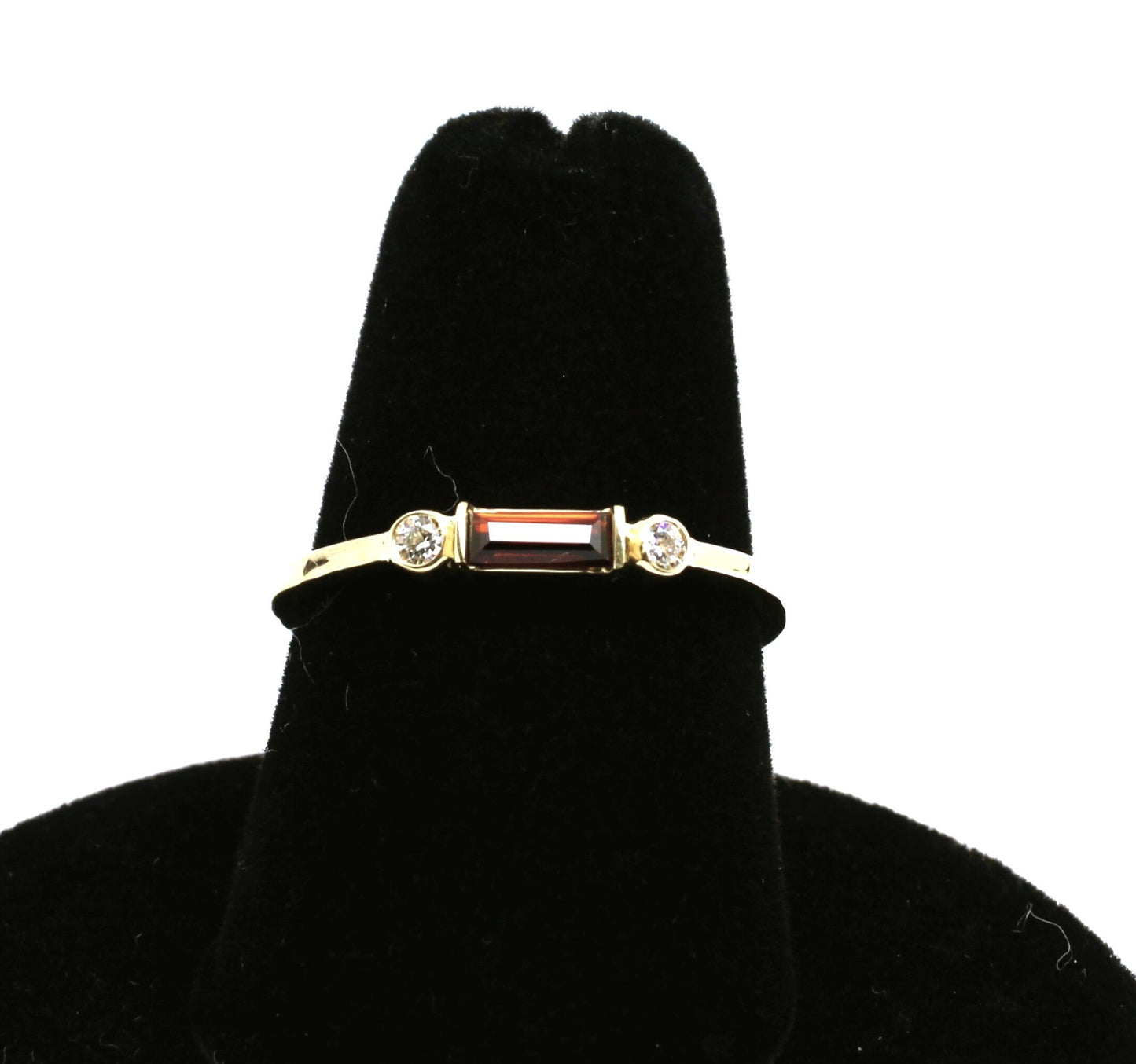 14k Gold Garnet Diamond Ring: Minimalist Three-Stone Engagement