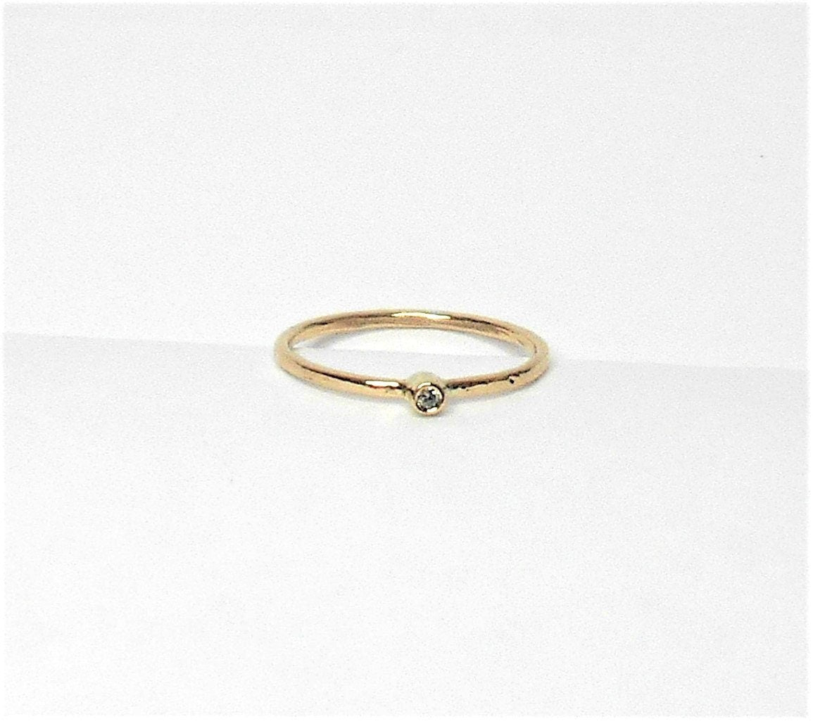 14k Gold Mini Diamond Ring: Handmade Stacking Promise Ring
