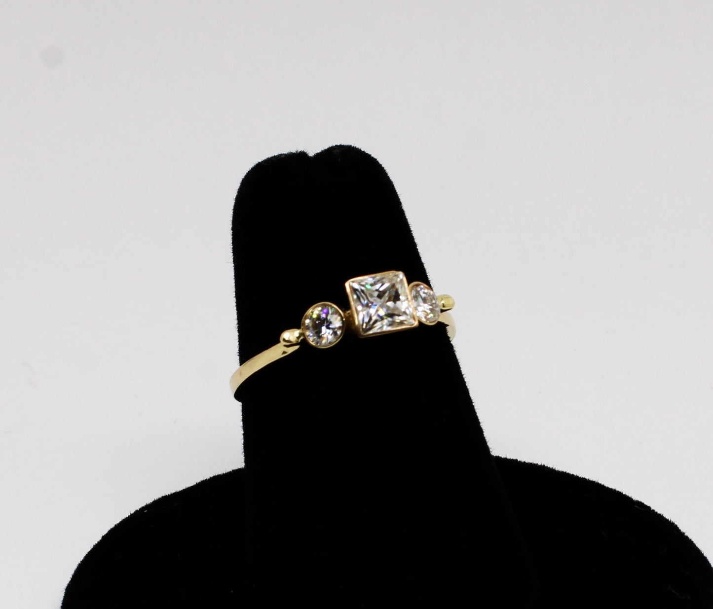 14k Gold Moissanite Ring: Three Stone Engagement Ring