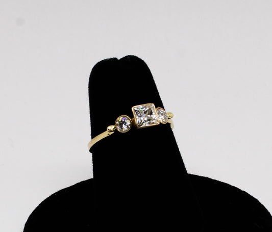 14k Gold Moissanite Ring: Three Stone Engagement Ring