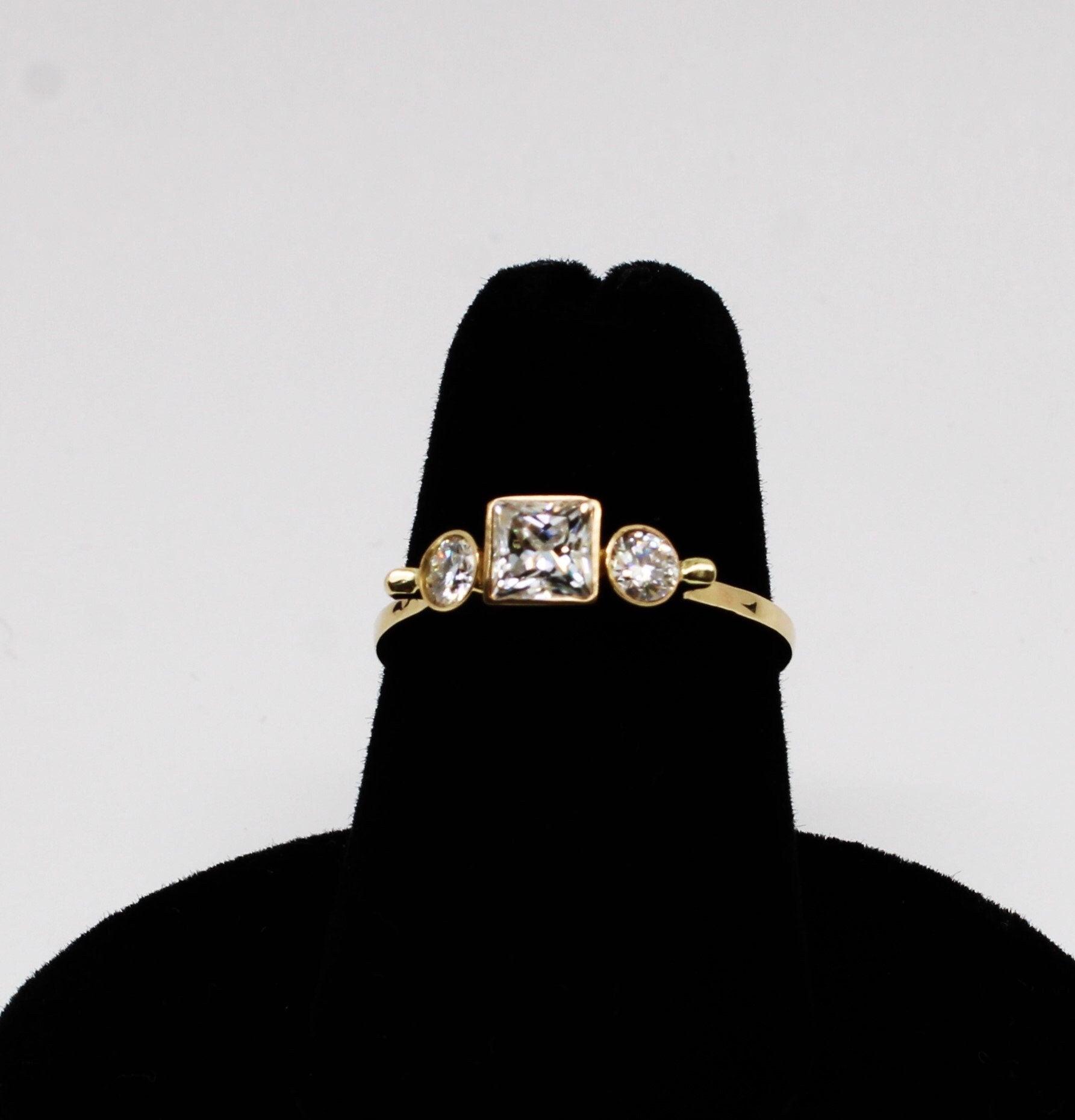 14k Gold Moissanite Ring: Three Stone Engagement Ring