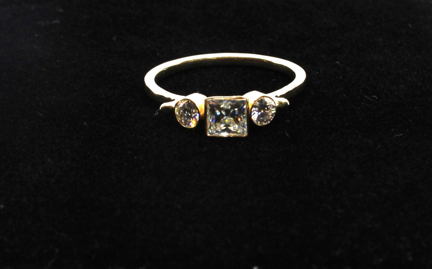 14k Gold Moissanite Ring: Three Stone Engagement Ring