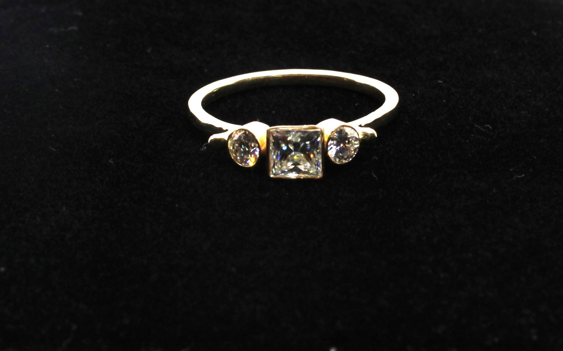 14k Gold Moissanite Ring: Three Stone Engagement Ring