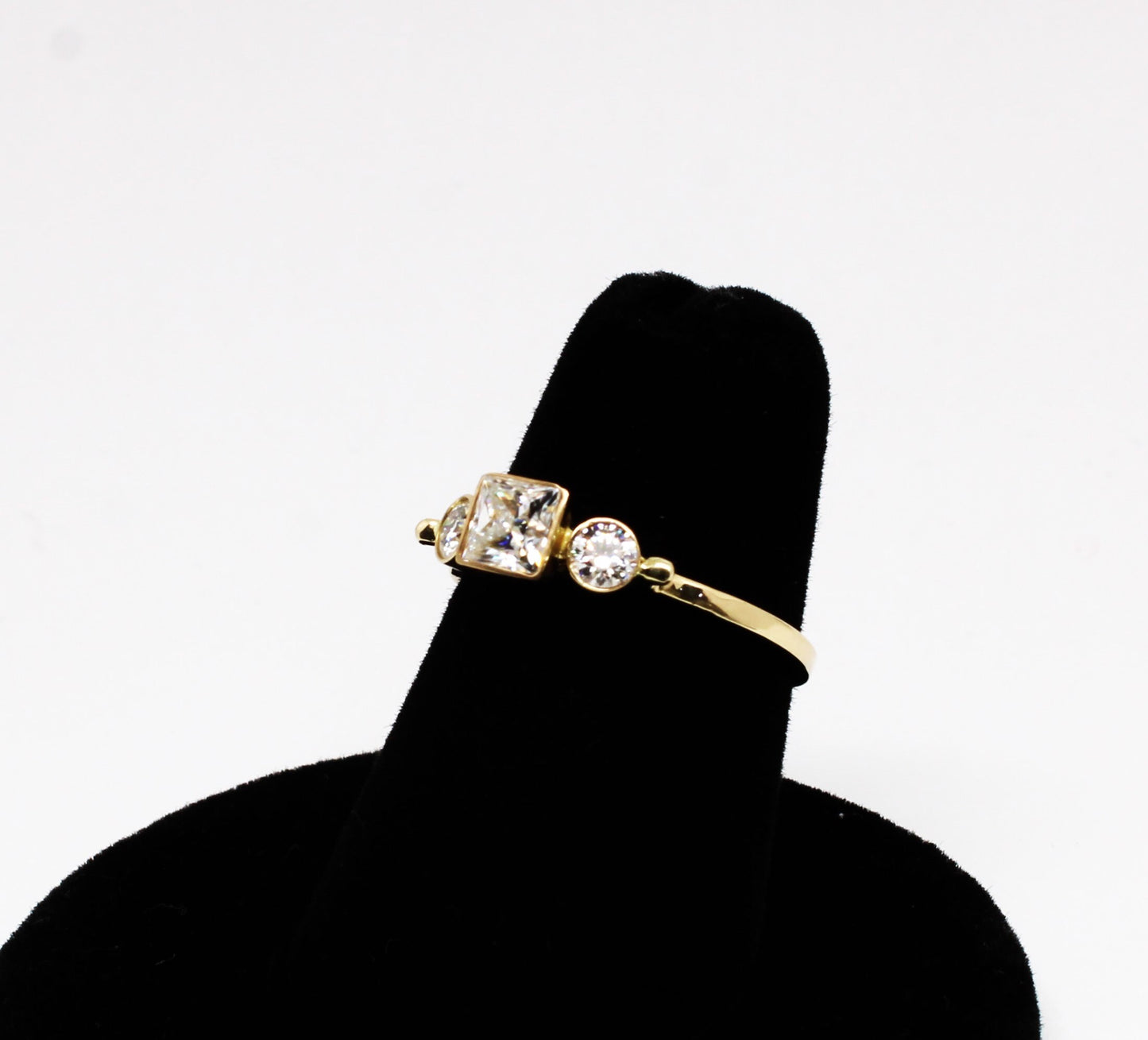 14k Gold Moissanite Ring: Three Stone Engagement Ring