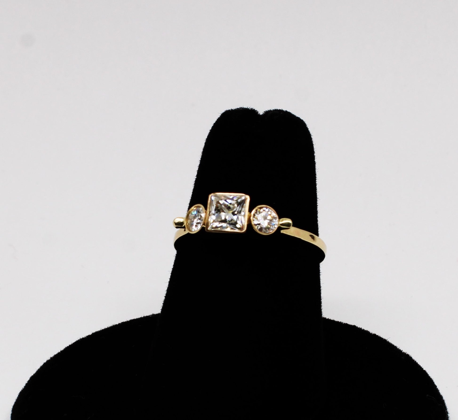 14k Gold Moissanite Ring: Three Stone Engagement Ring