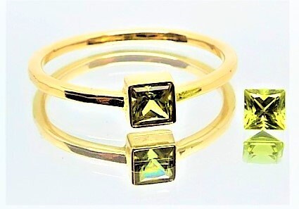 14k Gold Peridot Ring: Square August Birthstone Engagement Ring