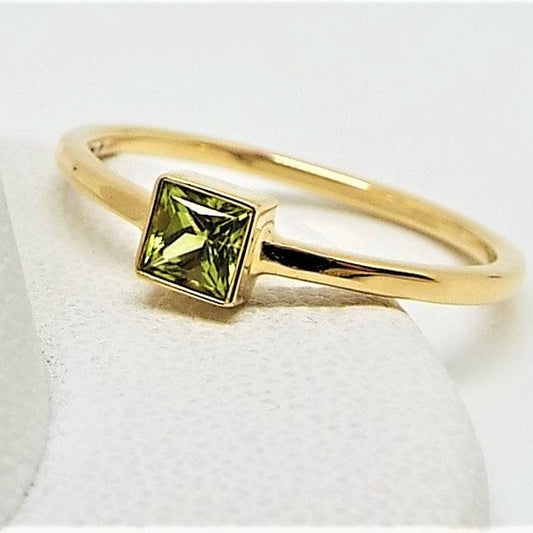 14k Gold Peridot Ring: Square August Birthstone Engagement Ring