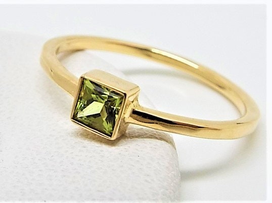 14k Gold Peridot Ring: Square August Birthstone Engagement Ring