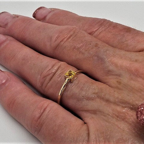 14k Gold Peridot Ring: Square August Birthstone Engagement Ring