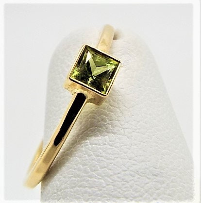 14k Gold Peridot Ring: Square August Birthstone Engagement Ring