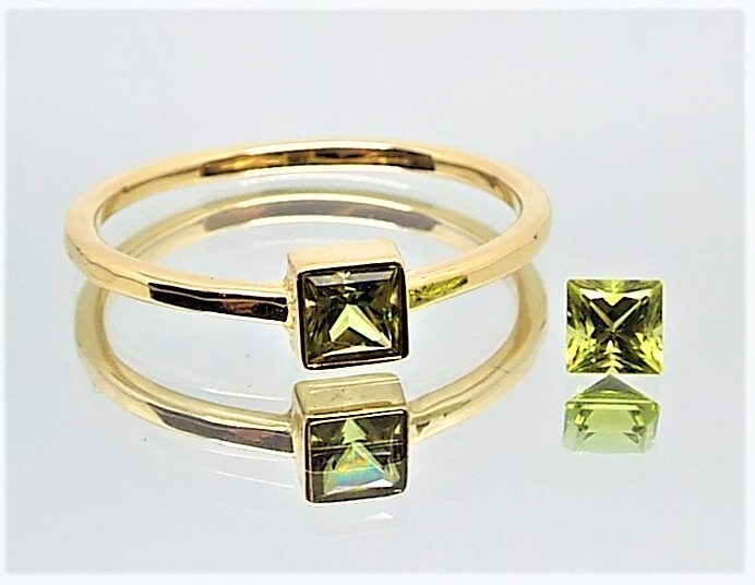 14k Gold Peridot Ring: Square August Birthstone Engagement Ring