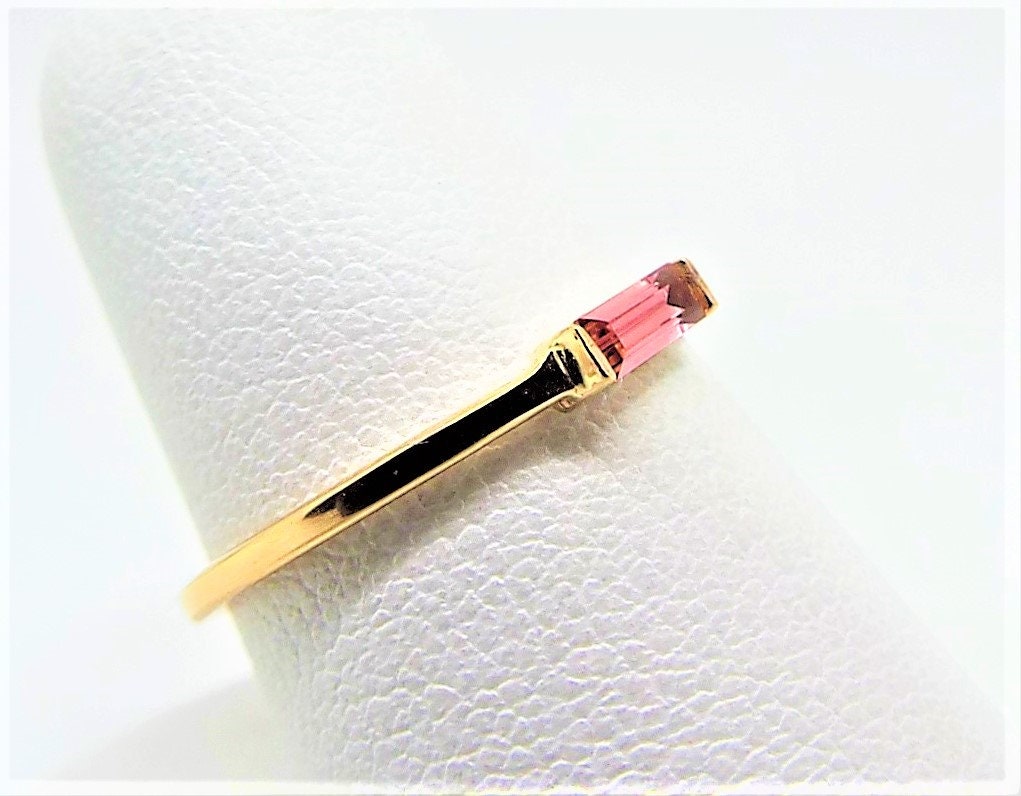 14k Gold Pink Tourmaline Baguette Ring - October Birthstone