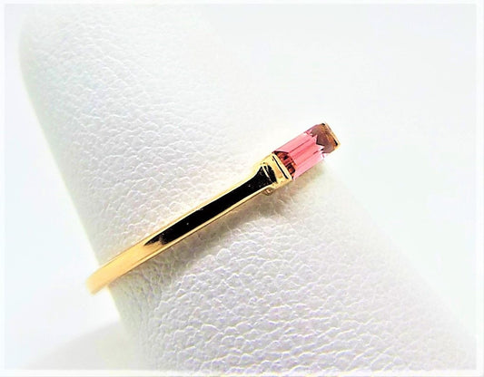 14k Gold Pink Tourmaline Baguette Ring - October Birthstone