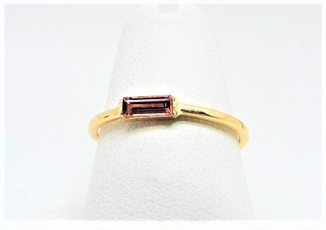 14k Gold Pink Tourmaline Baguette Ring - October Birthstone