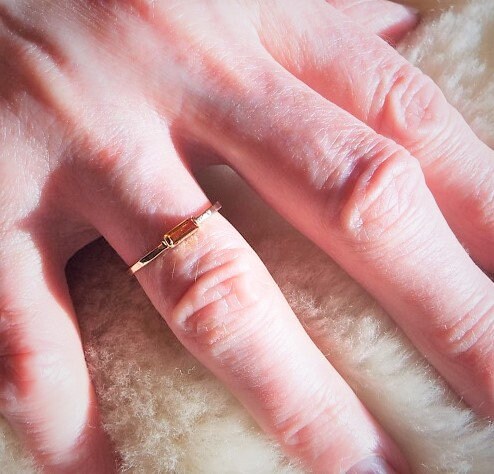 14k Gold Pink Tourmaline Baguette Ring - October Birthstone