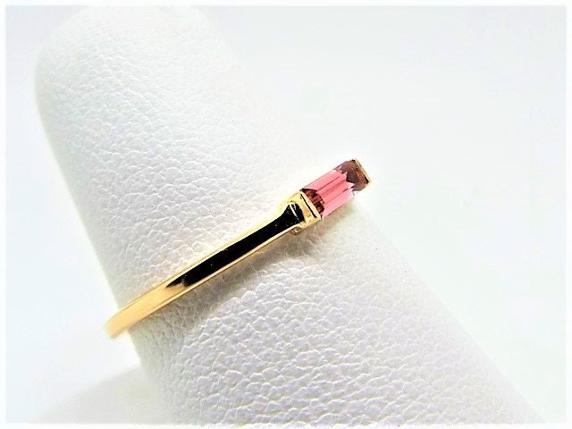 14k Gold Pink Tourmaline Baguette Ring - October Birthstone