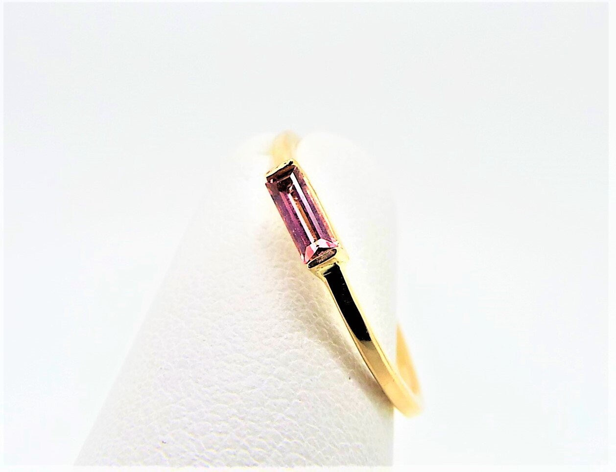 14k Gold Pink Tourmaline Baguette Ring - October Birthstone