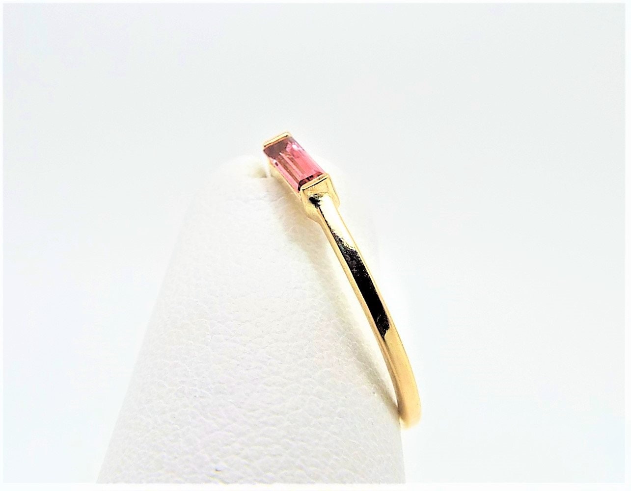 14k Gold Pink Tourmaline Baguette Ring - October Birthstone