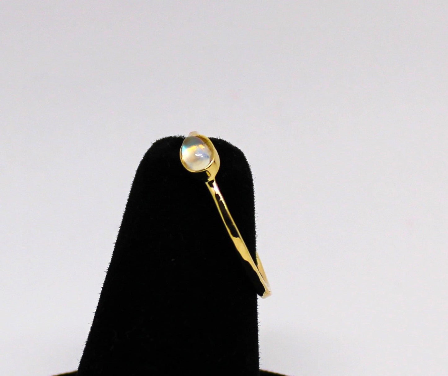 14k Gold Rainbow Moonstone Ring: Solid 14k Stacking Band
