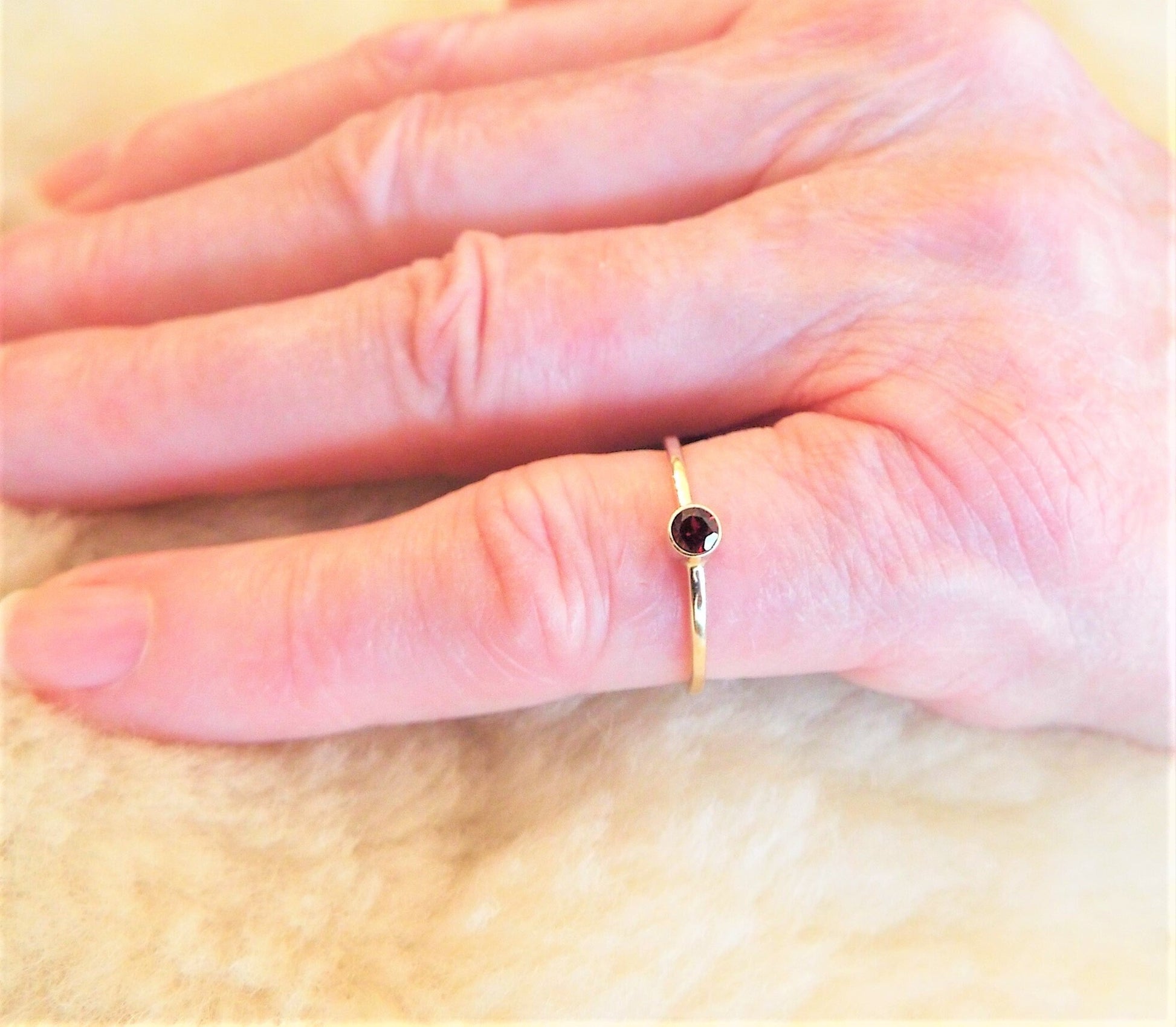 14k Gold Rhodolite Garnet Ring: January Birthstone Stacking Ring