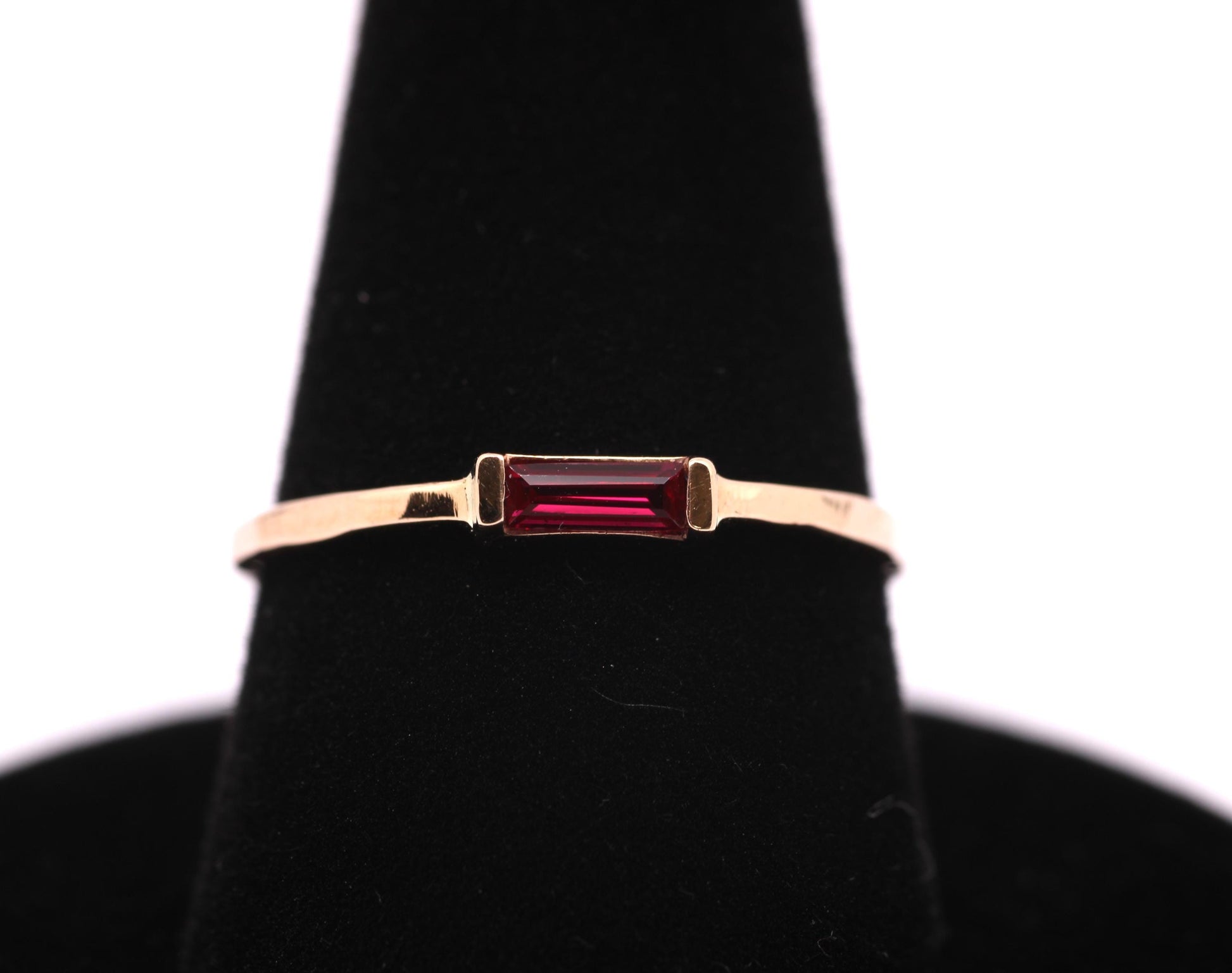 14k Gold Ruby Ring: July Birthstone Baguette Stacking Ring