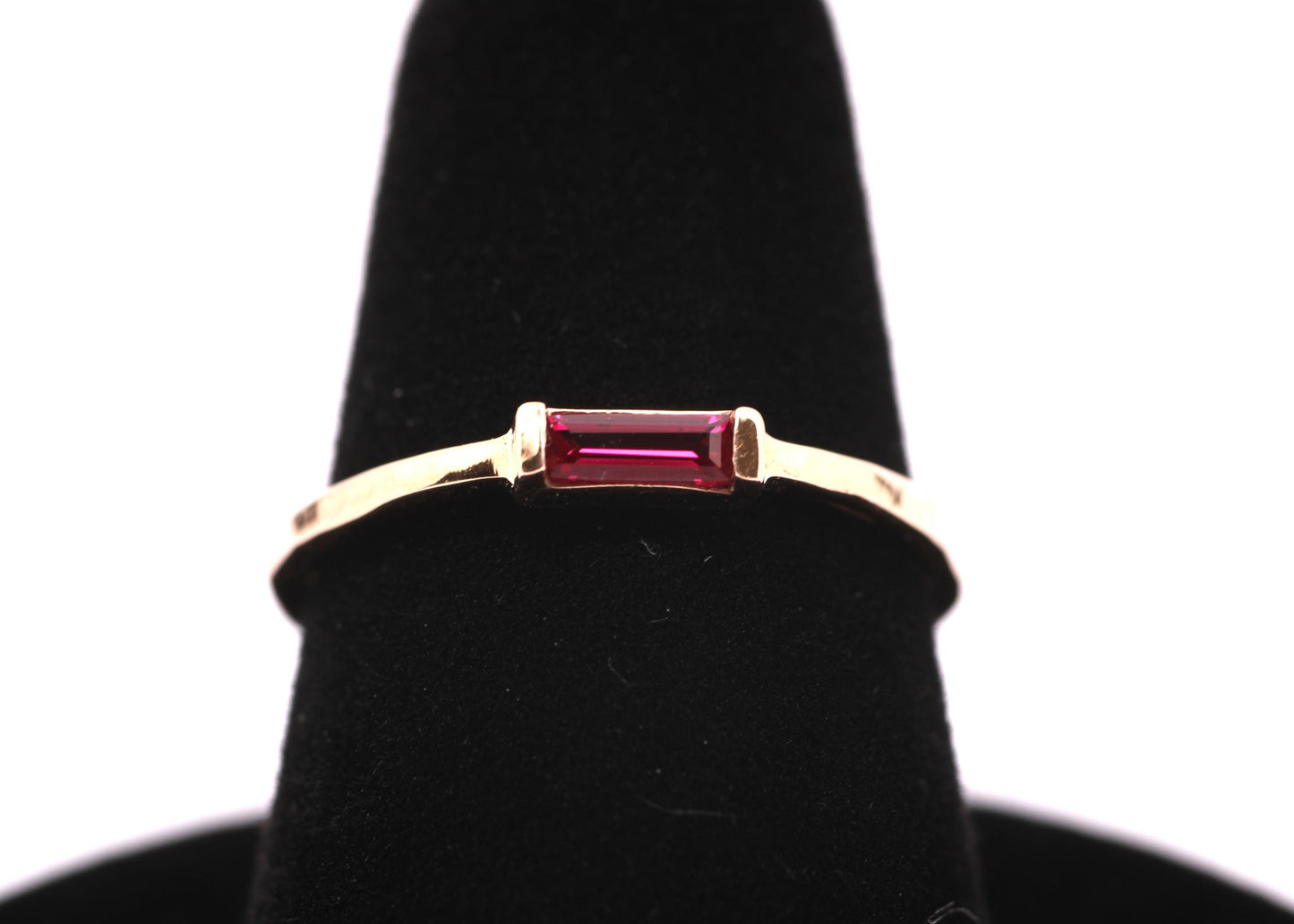 14k Gold Ruby Ring: July Birthstone Baguette Stacking Ring